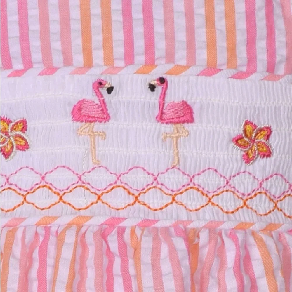 IRIS & IVY Smocked Flamingo Seersucker Dress